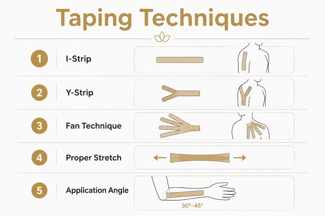 Infographic illustrating kinesio taping techniques