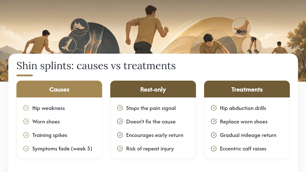 Diagram comparing causes and treatments of shin splints