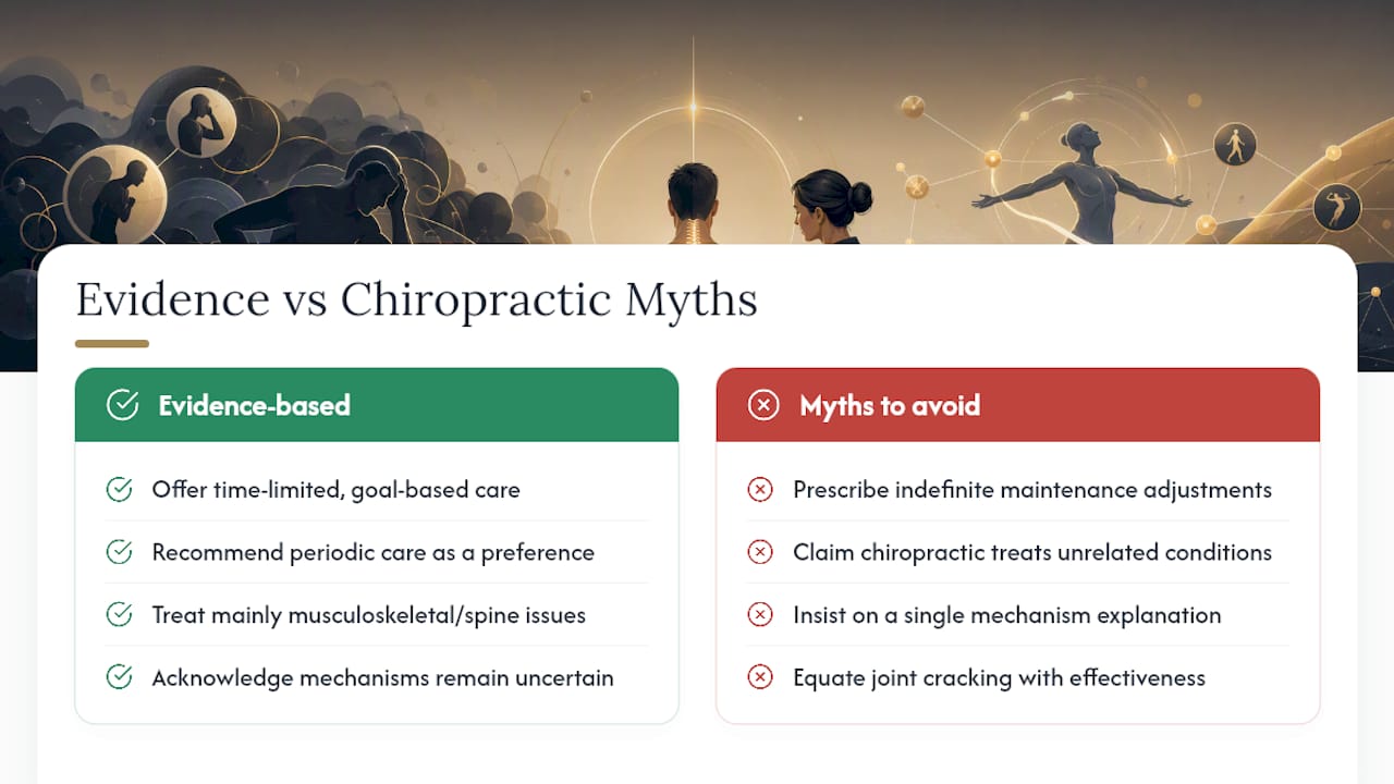Which Chiropractic Myths Does the Evidence Actually Contradict? — overview diagram
