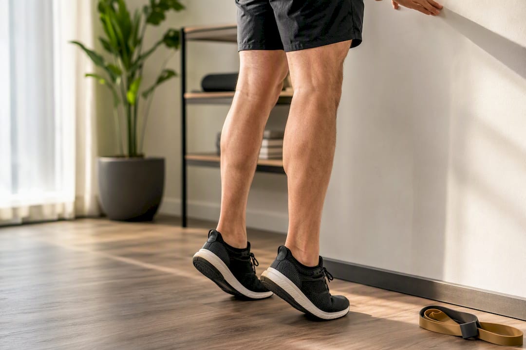 Athlete performing controlled double-leg heel raises