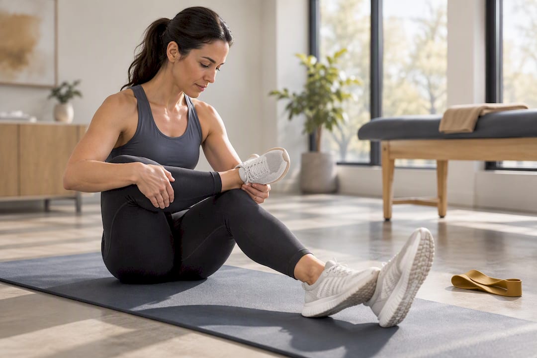 Patient performing seated piriformis stretch