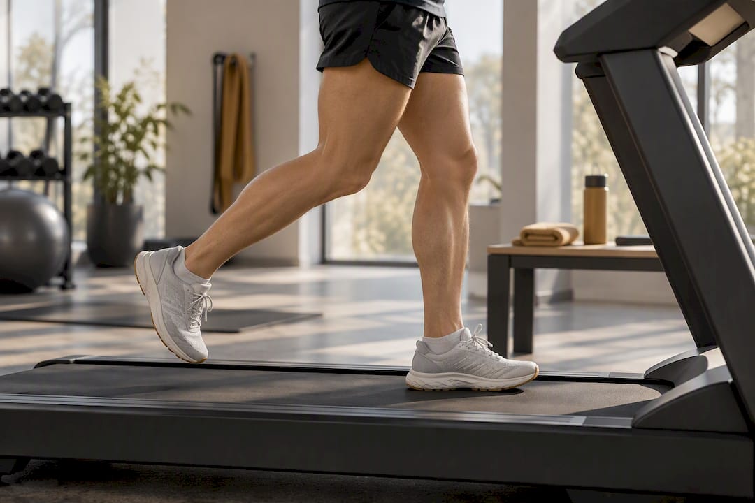 Runner jogging carefully on a treadmill