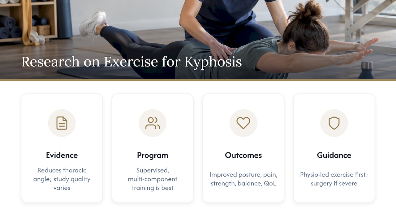What the research says about exercise and kyphosis — overview diagram