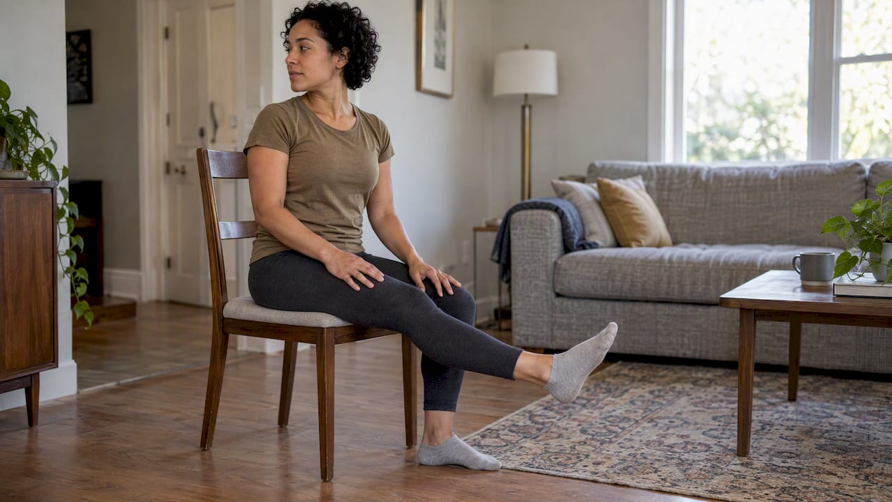 Woman performing a gentle seated nerve glide